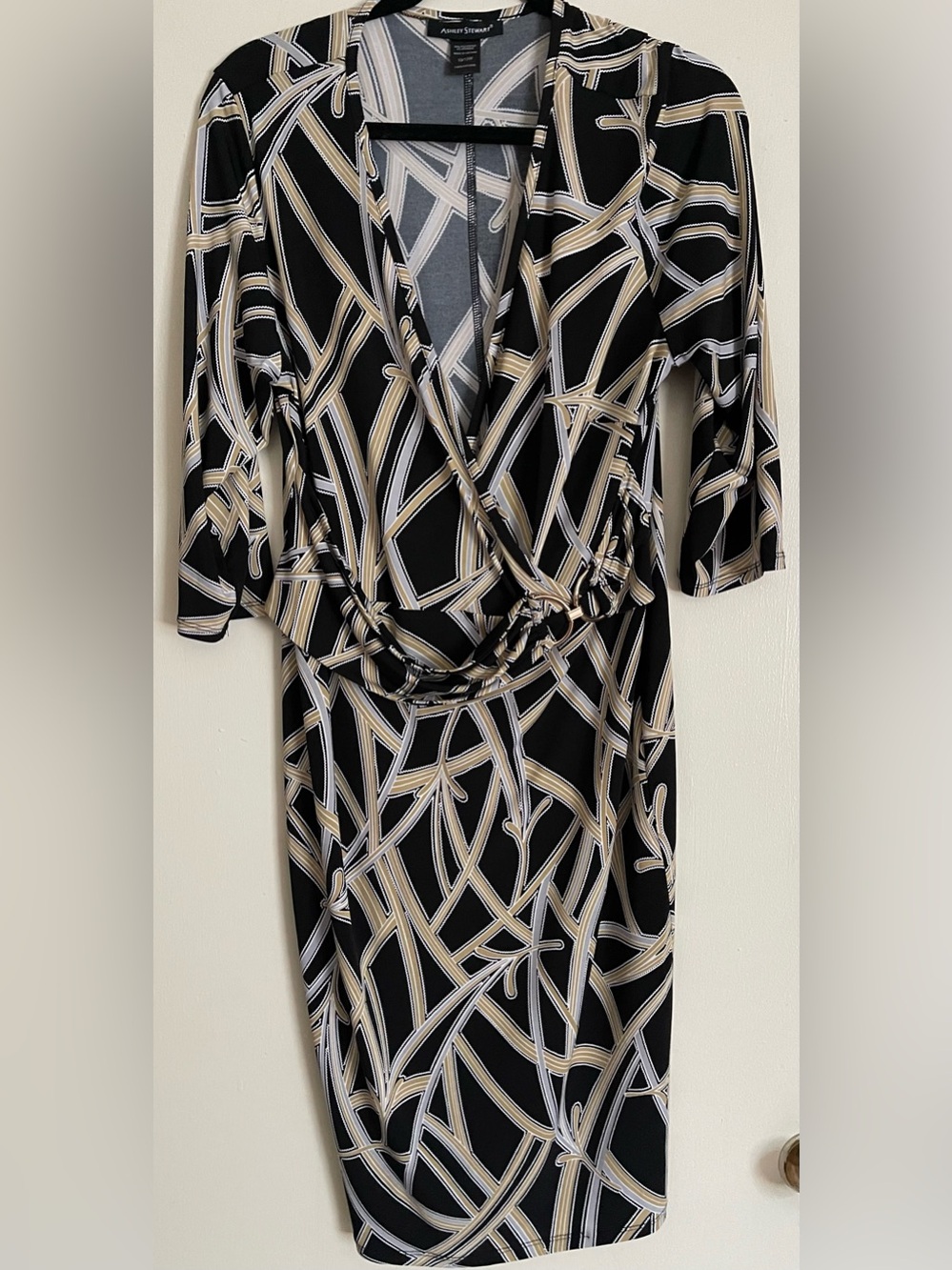 Ashley Stewart Women's black and beige faux wrap dress